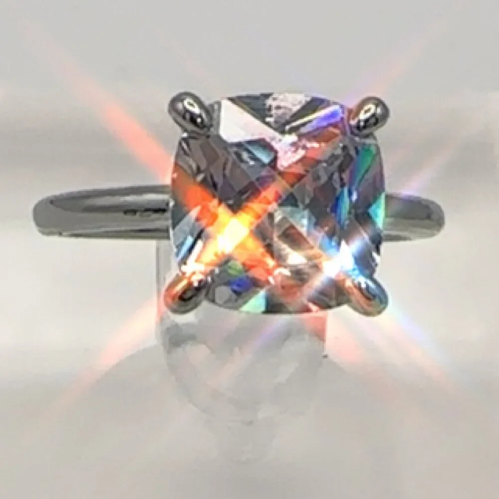 Cubic Zirconia Solitaire Ring Silver Tone